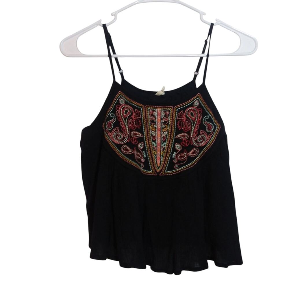 Rip Curl Embroidered Black Women's Tank Top Cotton Beach Boho Size Small